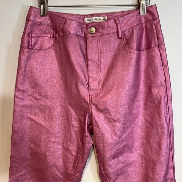 Anthropologie  Avec Les Filles Anja Metallic Stretch Pants SZ 28 Barbie pink - Picture 4 of 6